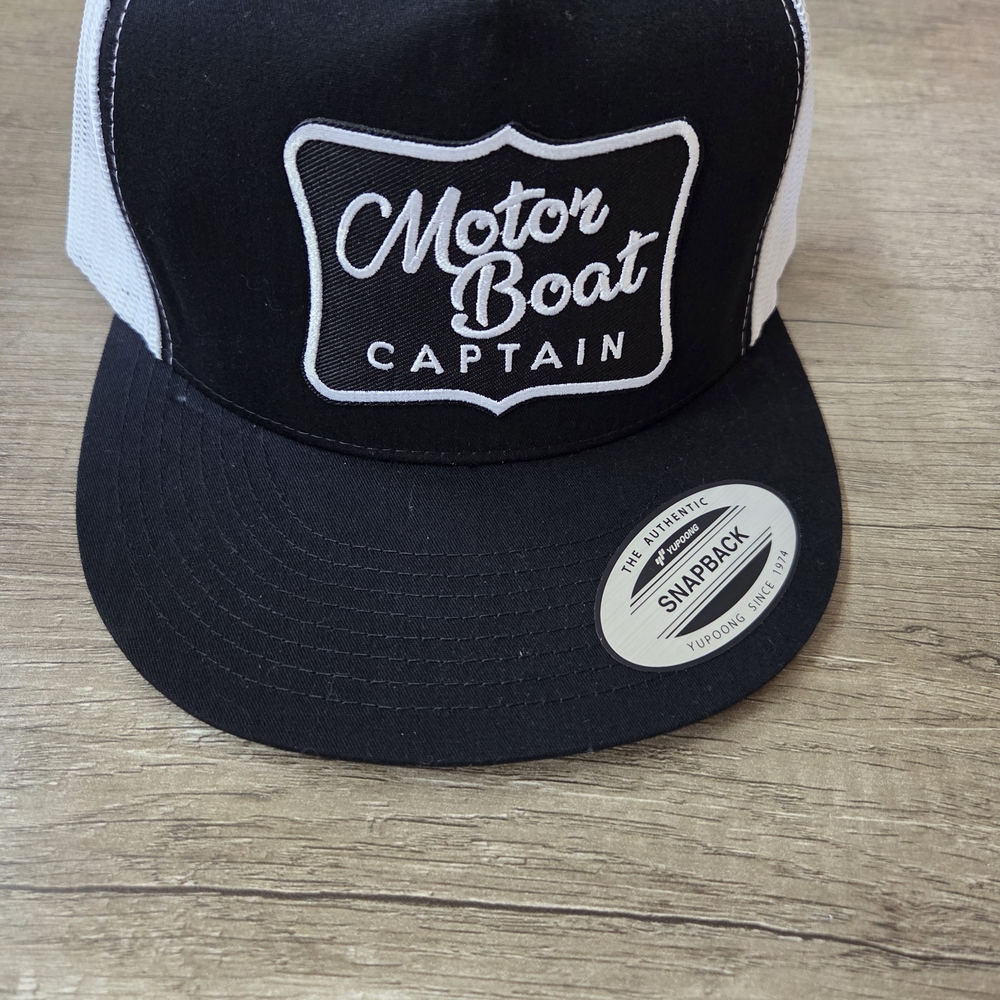 Motor Boat Captain Black and White Hat